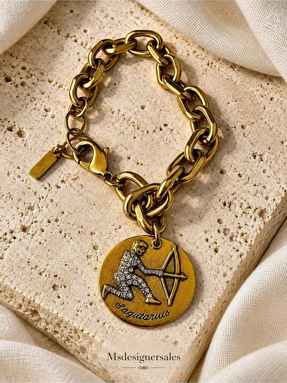 Sagittarius Gold-Tone Pendant Bracelet Like New 200